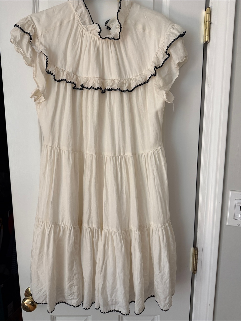 Marie Oliver Cream Tiered Ruffle Dress with Black Trim